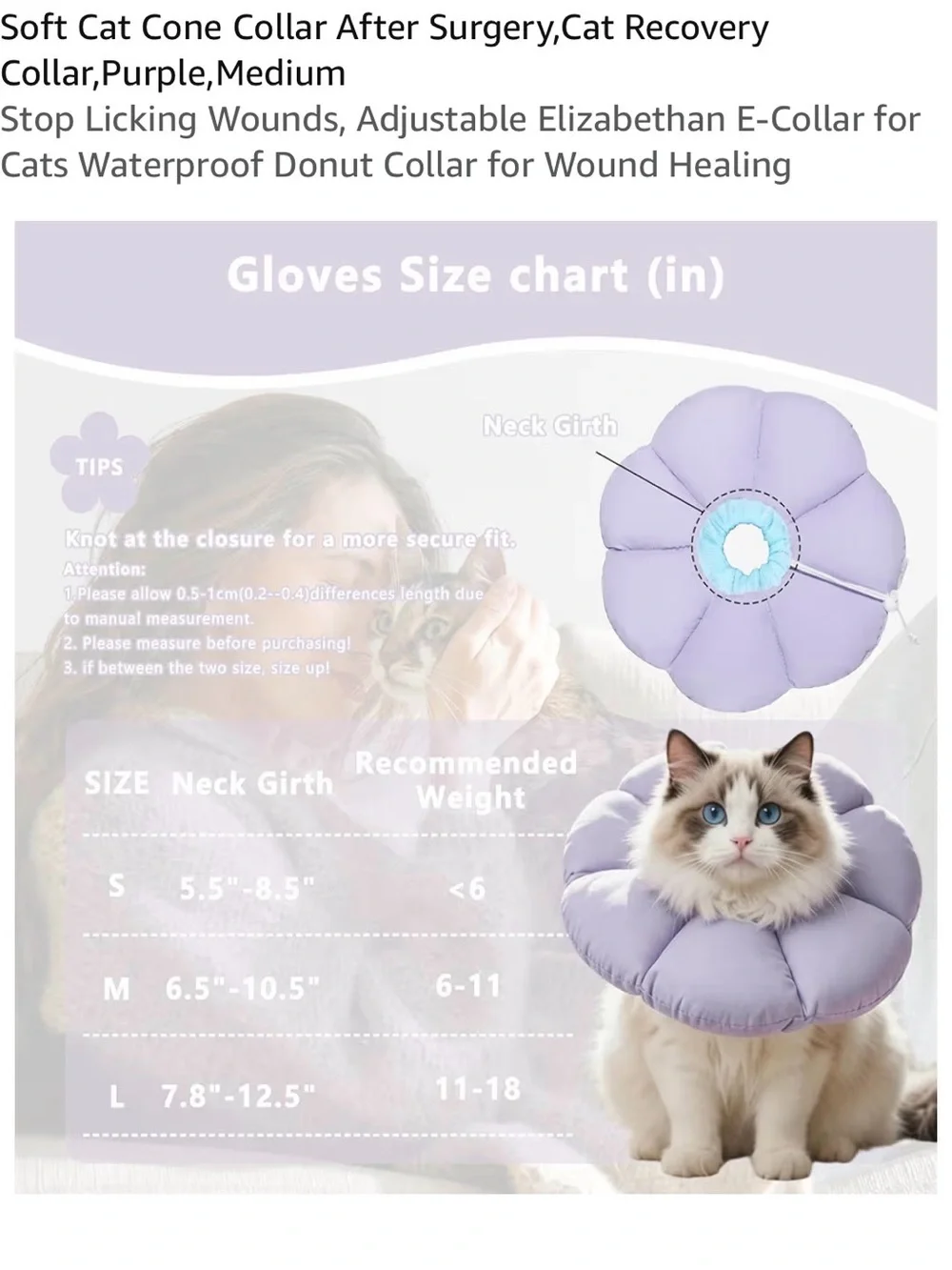 New Waterproof Donut Cat Collar for Wound Healing - Lavender